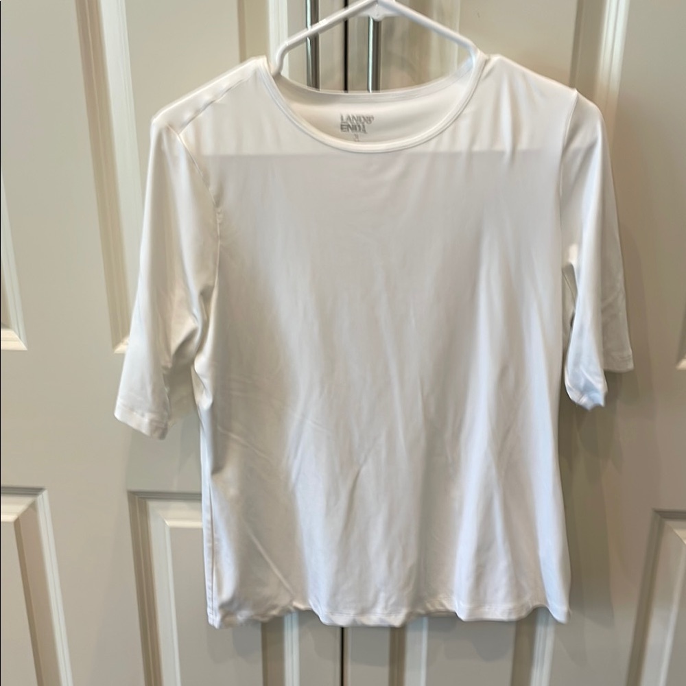 Lands' End Women's Sunshade UPF 50 Elbow Sleeve Relaxed Rash Guard White M - Picture 3 of 6